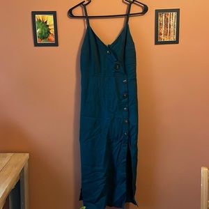 Lush Button Front Dark Green Midi Dress